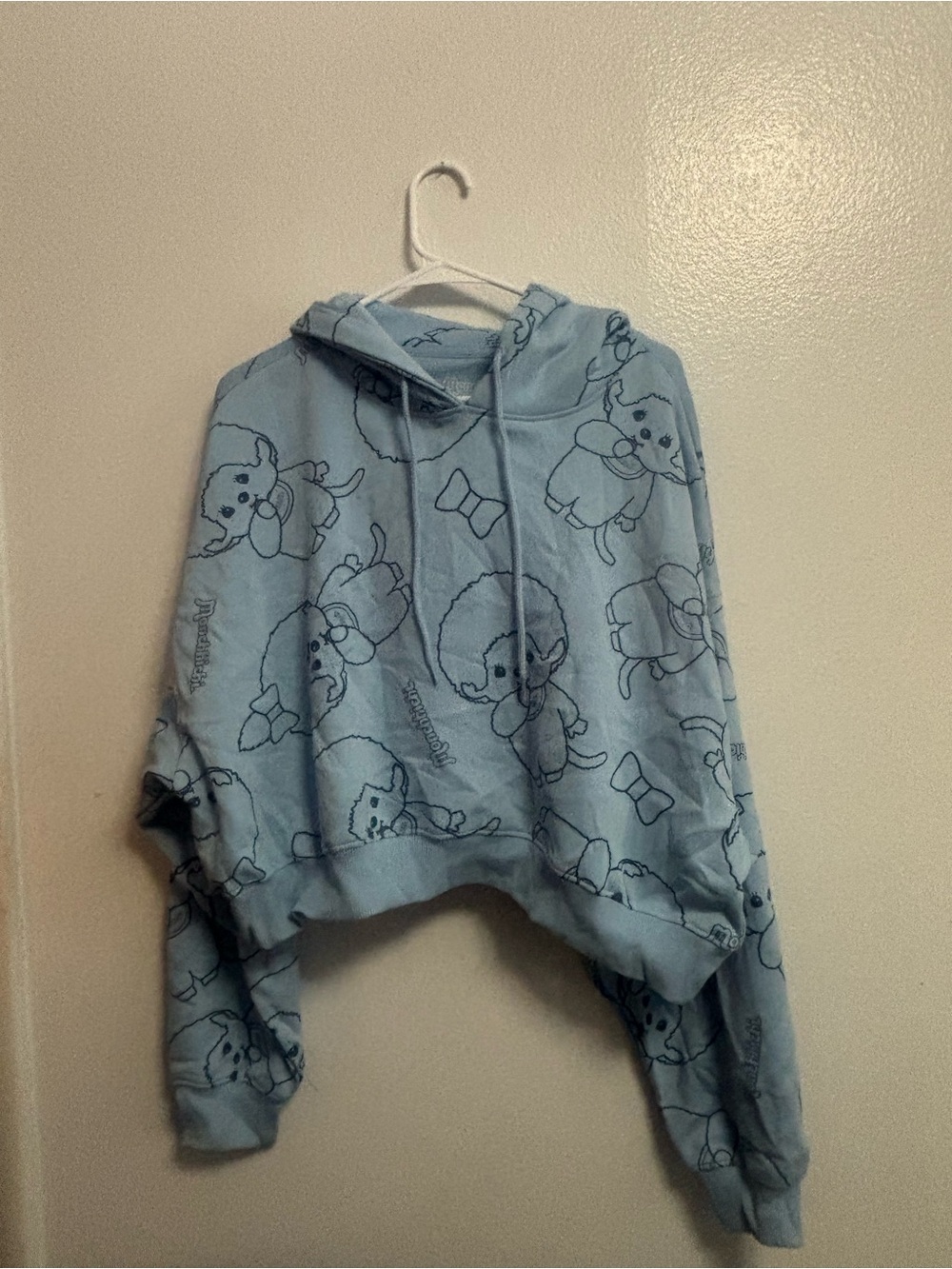Monchhichi Light Blue Clown Graphic Hoodie — NWOT Women’s XL